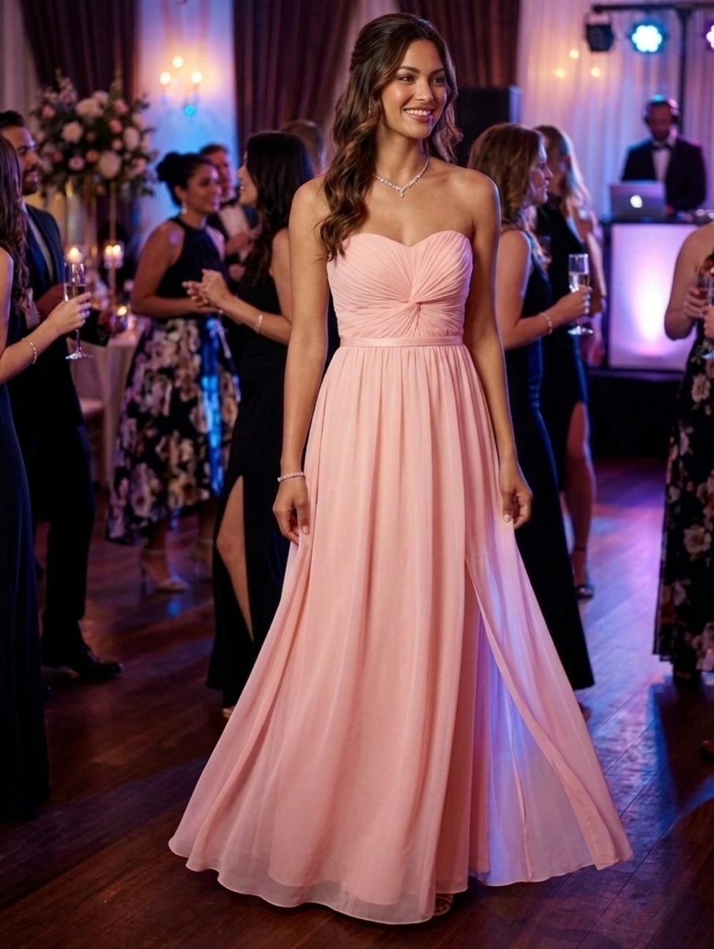 Chica's Chiffon Strapless Full Length Dress. Size S